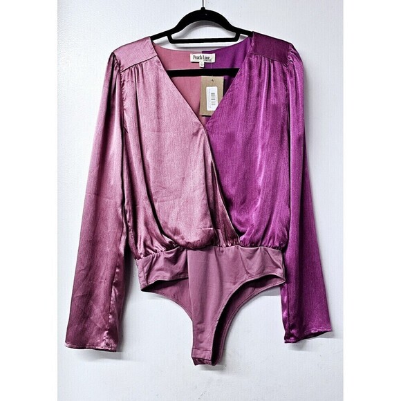 NWT PEACH LOVE California 2 Tone Pink Satin Bodysuit $54 (L) - Picture 1 of 3